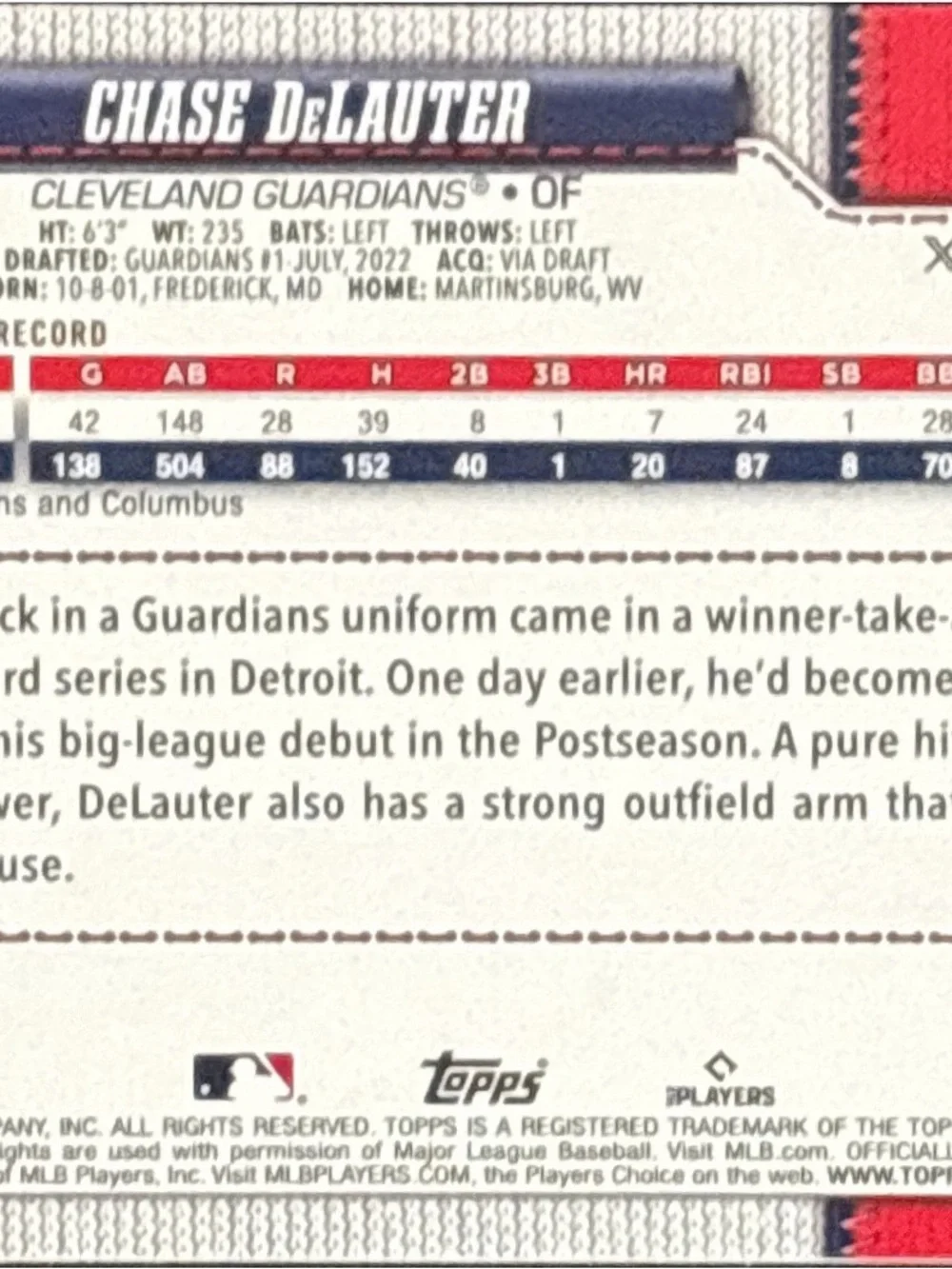 Topps Rookie Baseball Trading Card – Chase DeLauter